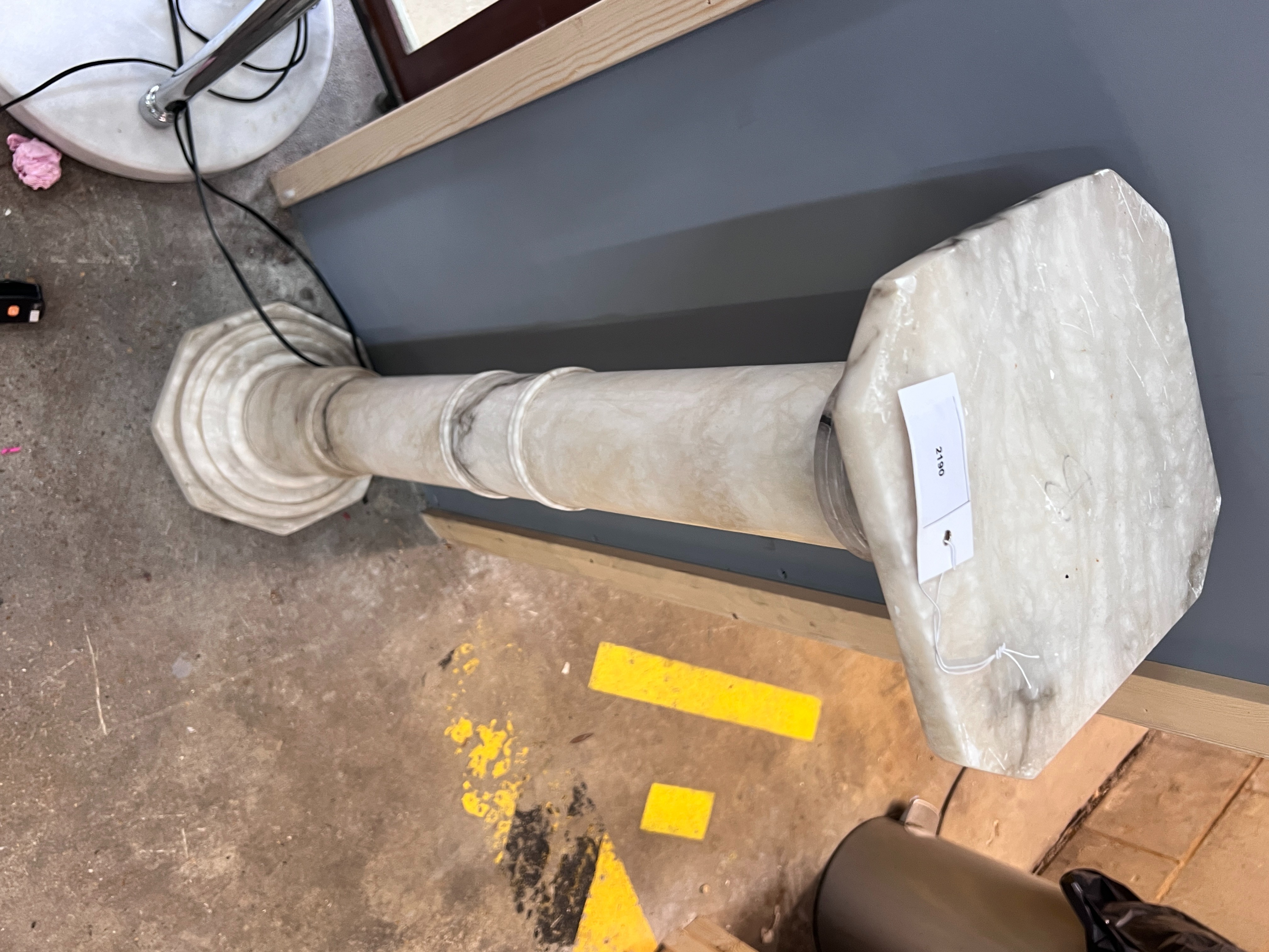 A sectional alabaster pedestal, height 102cm